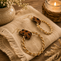 Leopard Print & Gold Chain Hoop Earrings