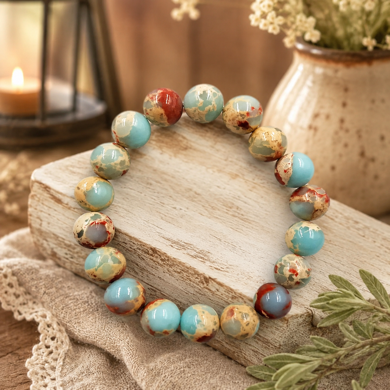 Turquoise & Red Jasper Imperial Stone Stretch Bracelet