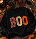BOO Mixed Print Appliqué Halloween Sweatshirt