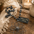 Rebecca Ray Gunmetal Crystal Bead Lotus Pendant Necklace