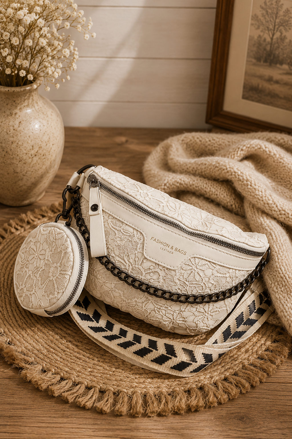Colorblock Strap Chain Shoulder Bag with Coin Purse