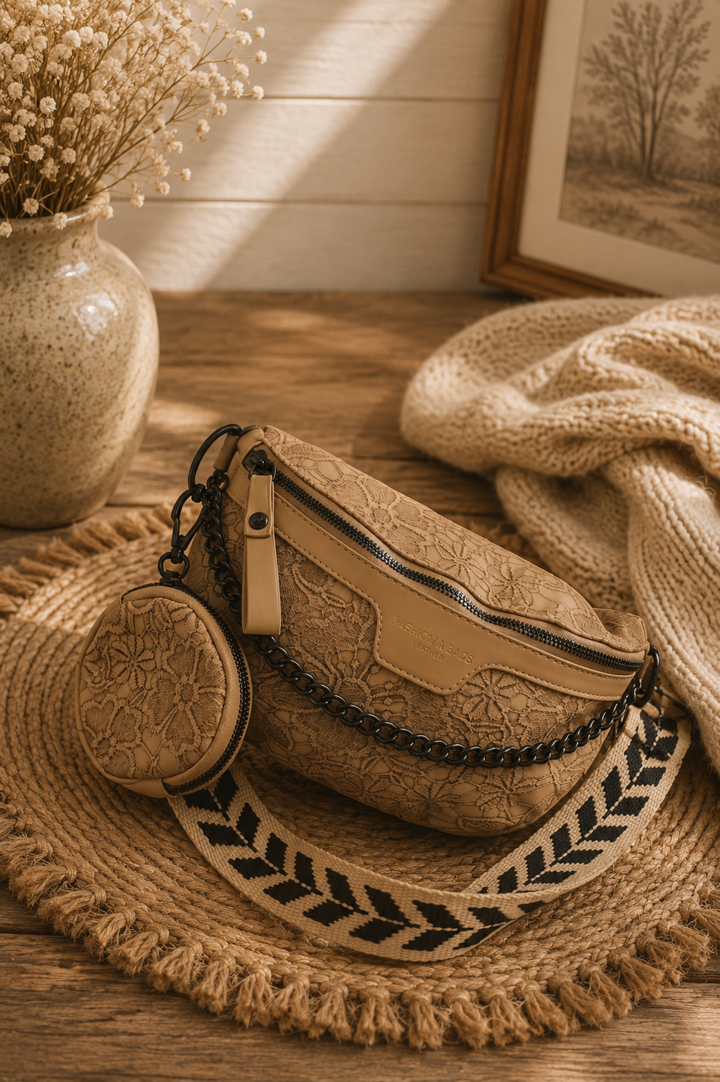 Colorblock Strap Chain Shoulder Bag with Coin Purse