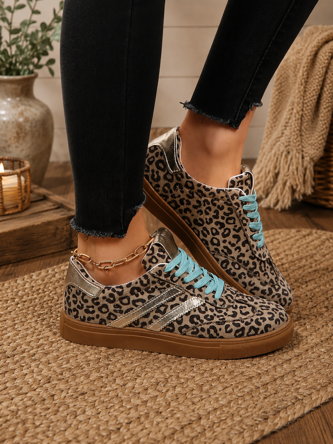 Leopard Print Lace Up Sneakers