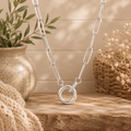 Stainless Steel Paperclip Rhinestone Charm Holder Necklace