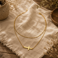 18K Gold Stainless Steel Layered Cross Necklace