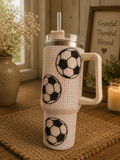 Soccer Ball Rhinestone 40oz Tumbler with Handle