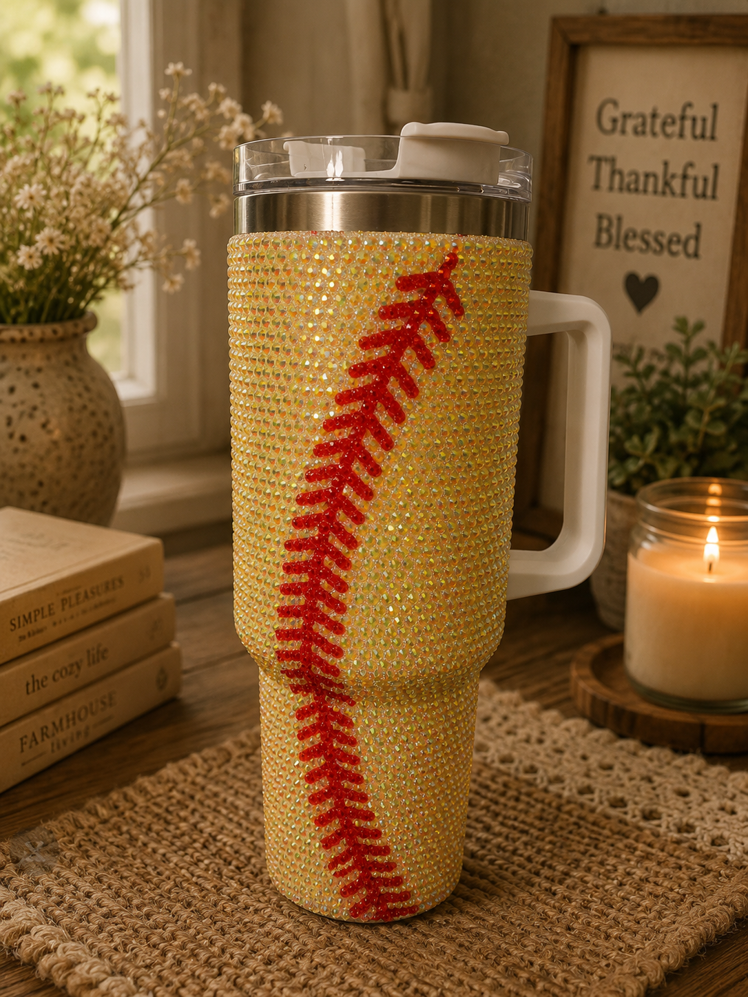 Softball Rhinestone 40oz Tumbler with Handle