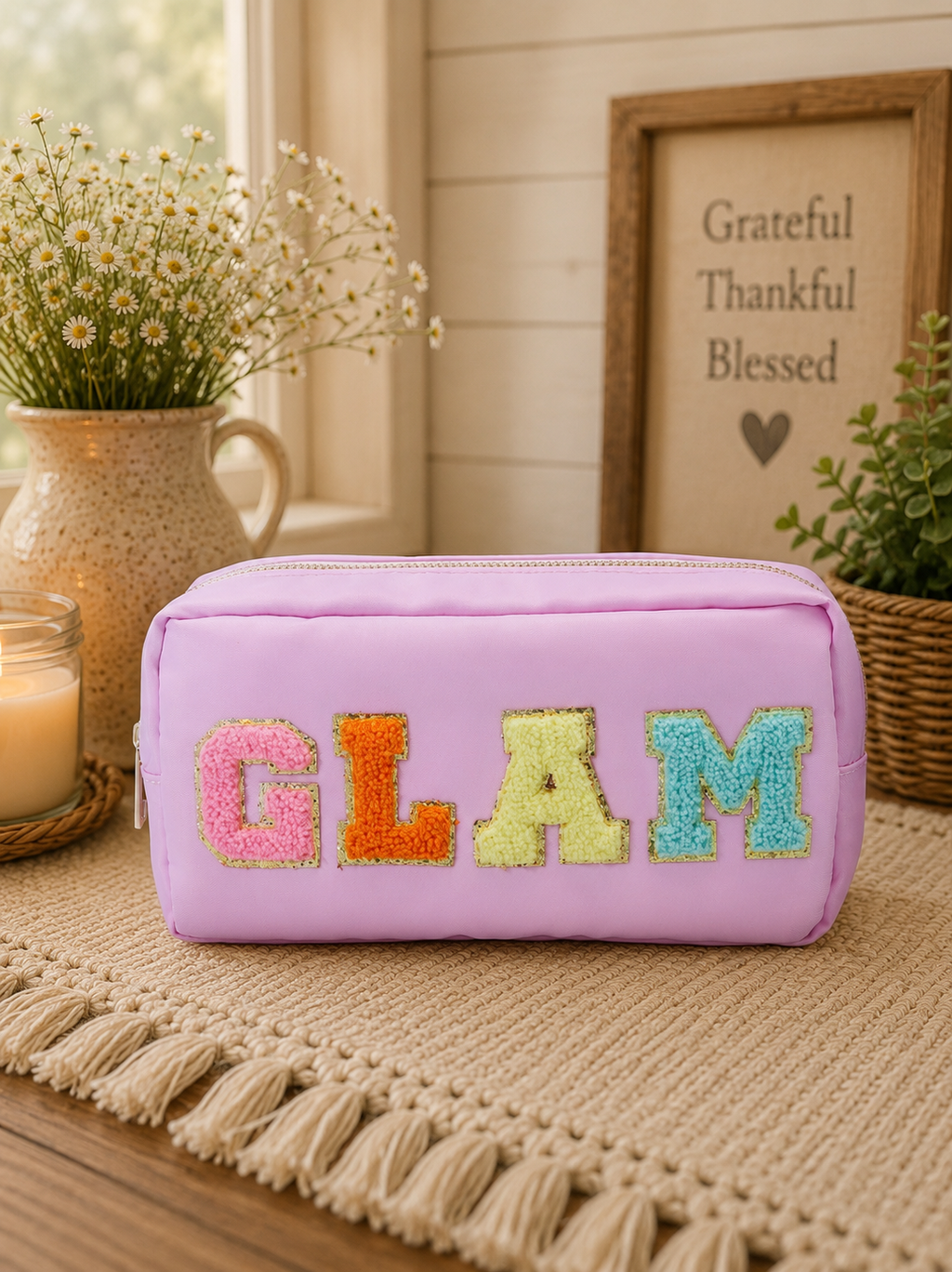 GLAM Chenille Patch Makeup Bag