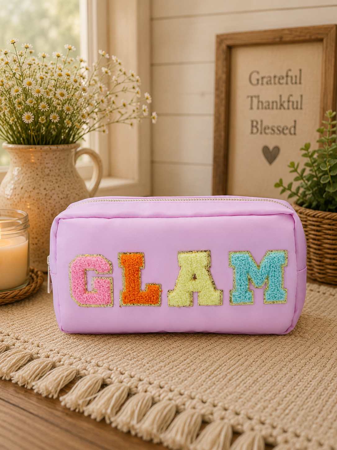 GLAM Chenille Patch Makeup Bag