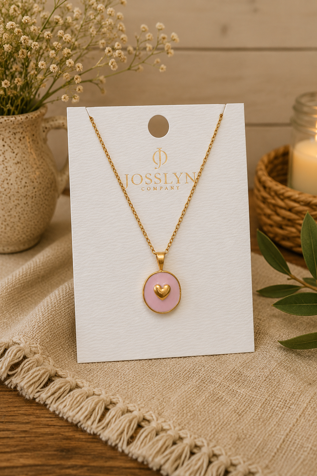 Josslyn Co. Gold Puff Heart Enamel Disc Necklace