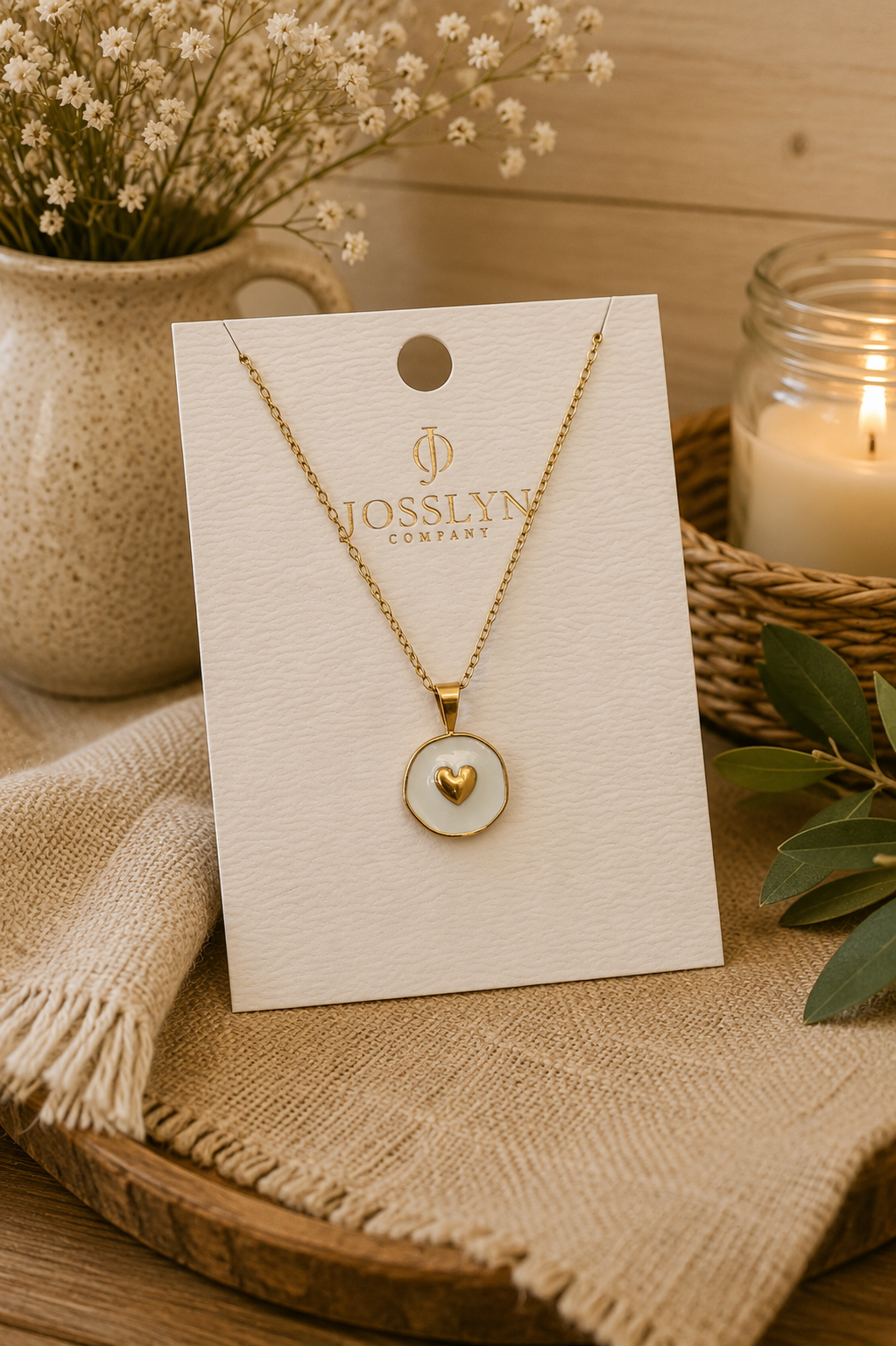 Josslyn Co. Gold Puff Heart Enamel Disc Necklace
