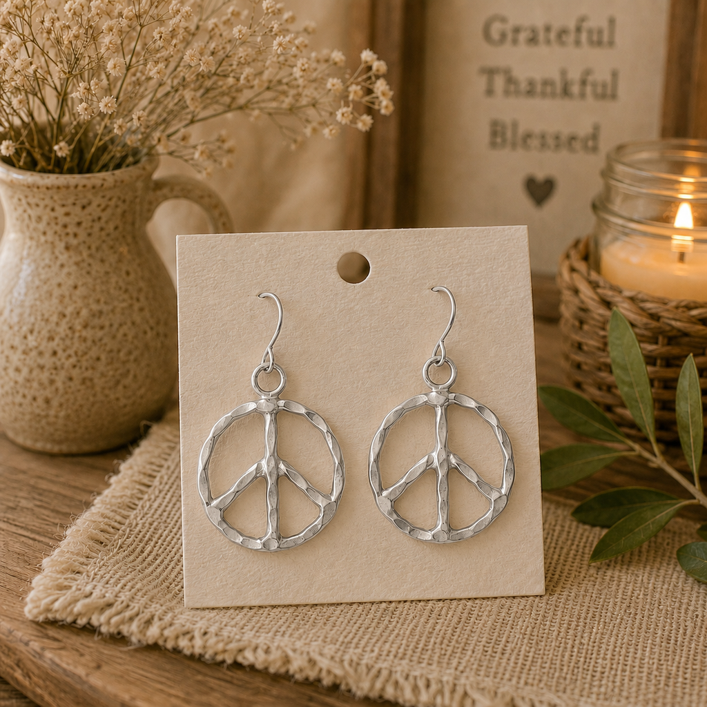Hammered Peace Sign Drop Earrings