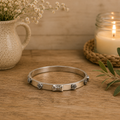 Silver Rose & Bow Bangle Bracelet