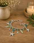 Starfish & Sea Glass Bead Charm Bracelet