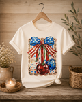 Patriotic Cherry Bow Leopard Frame Graphic Tee