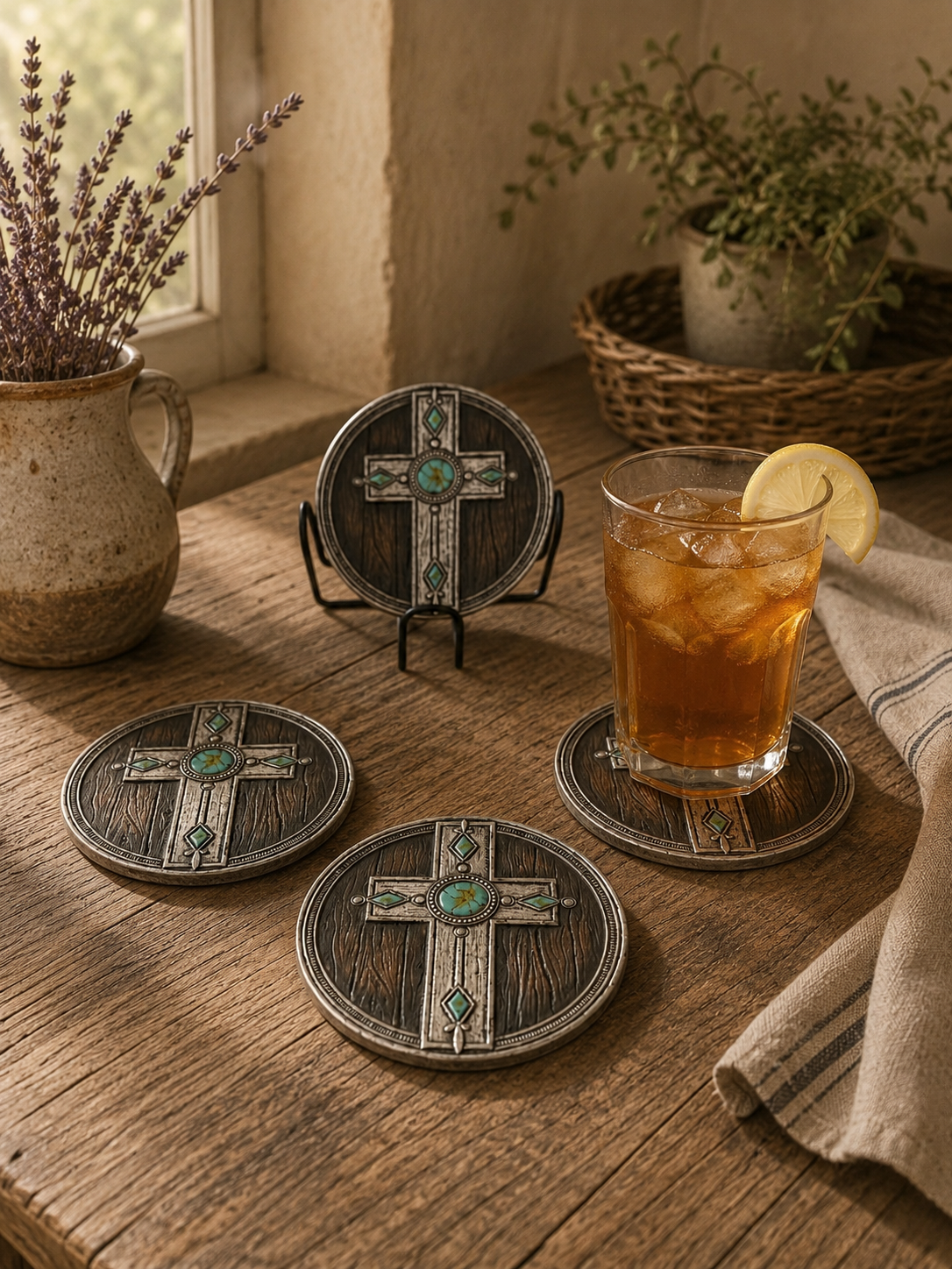 Western Cross Turquoise Coaster Set of 4