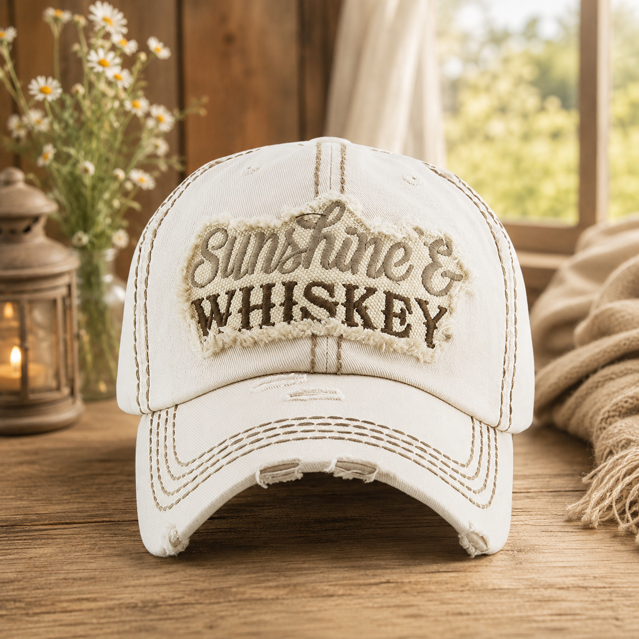 Sunshine & Whiskey Distressed Patch Baseball Cap