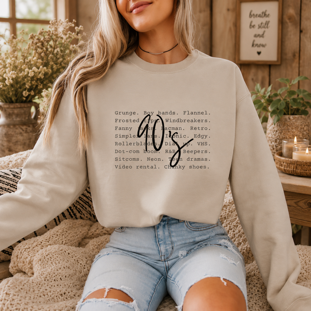 90s Wording Crewneck Graphic Sweatshirt