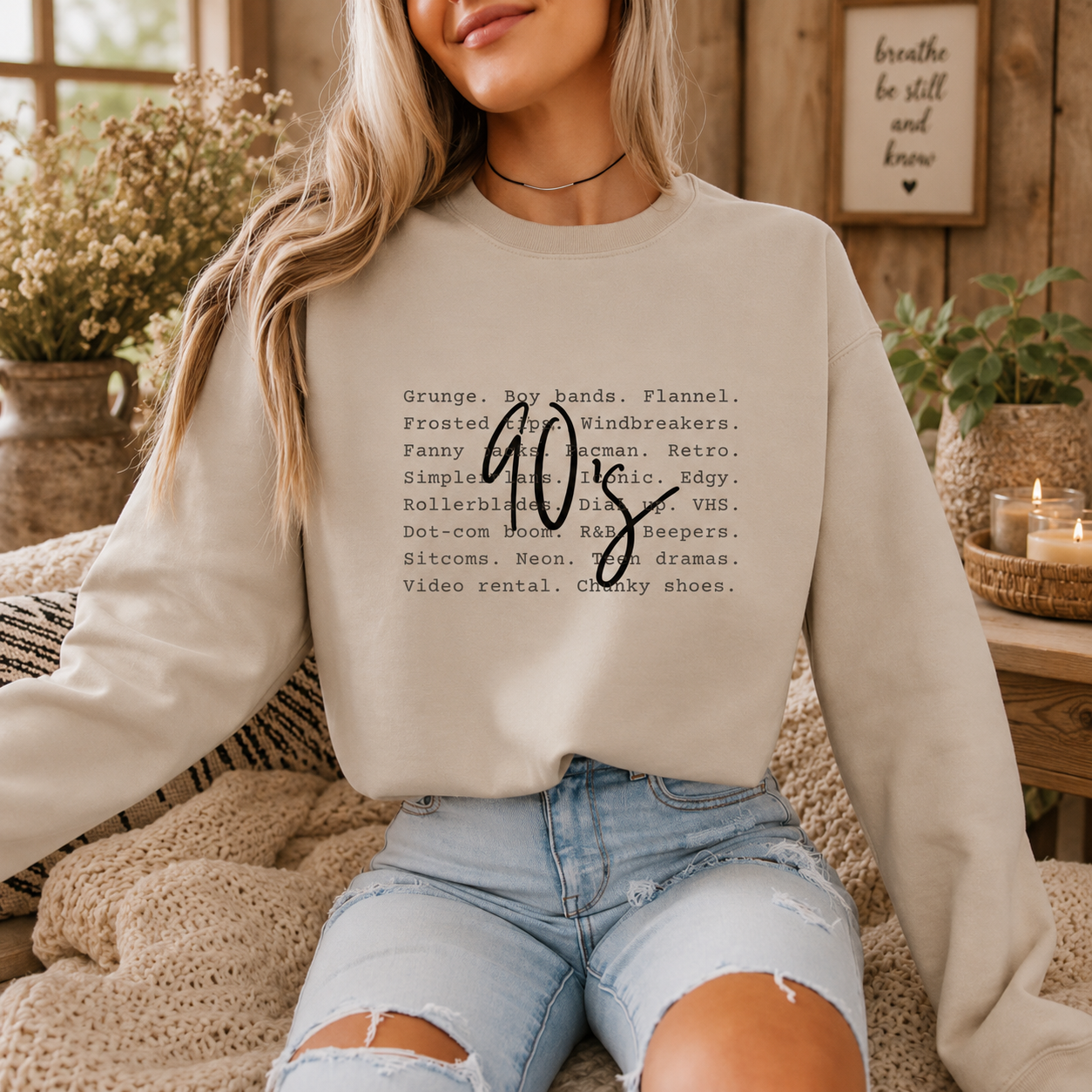 90s Wording Crewneck Graphic Sweatshirt