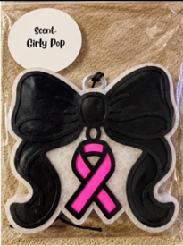 Girly Pop Black Bow Breast Cancer Ribbon Car Freshie