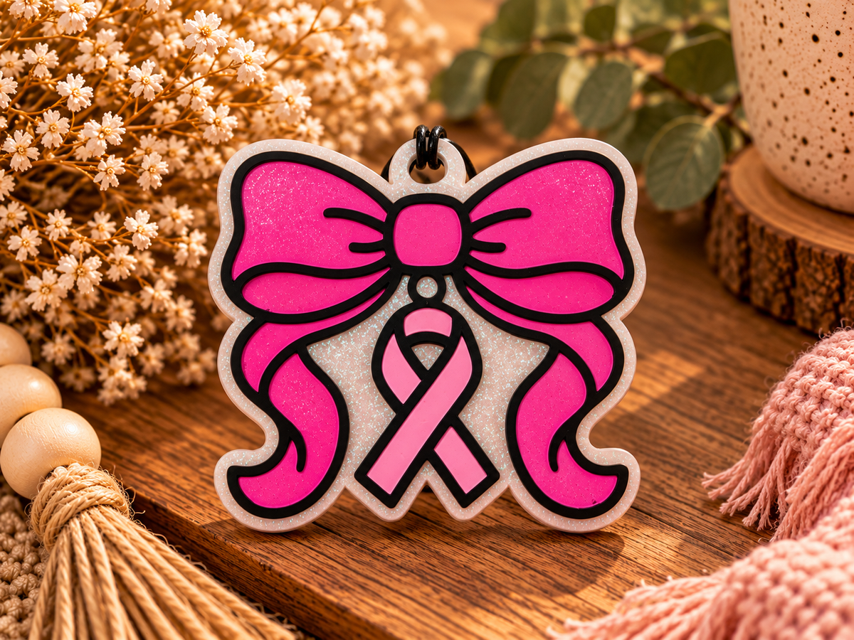 Pink Bow Breast Cancer Ribbon Car Freshie – Atomic Cherry Scent