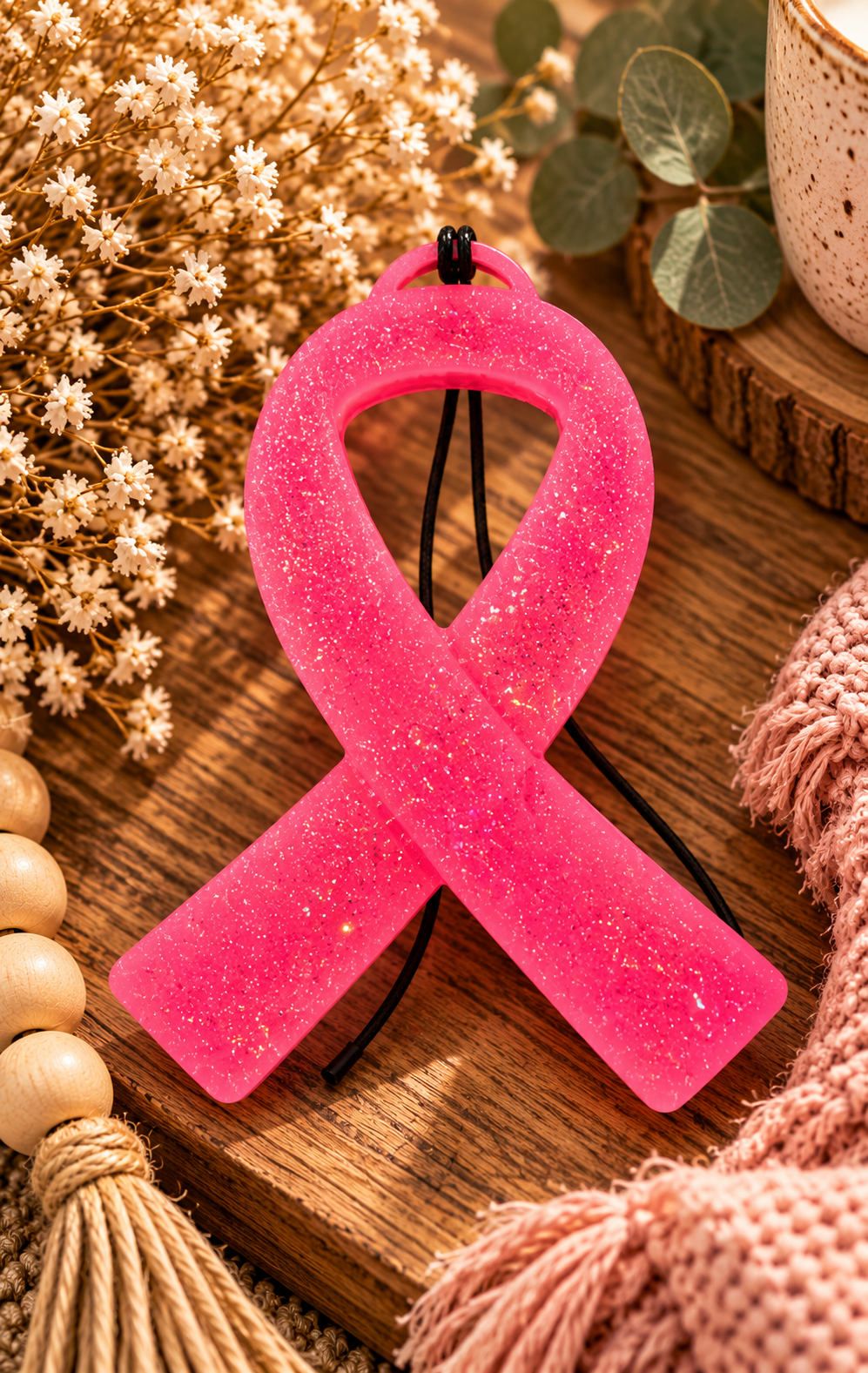 Glitter Pink Breast Cancer Ribbon Car Freshie – Fresh Linen Scent