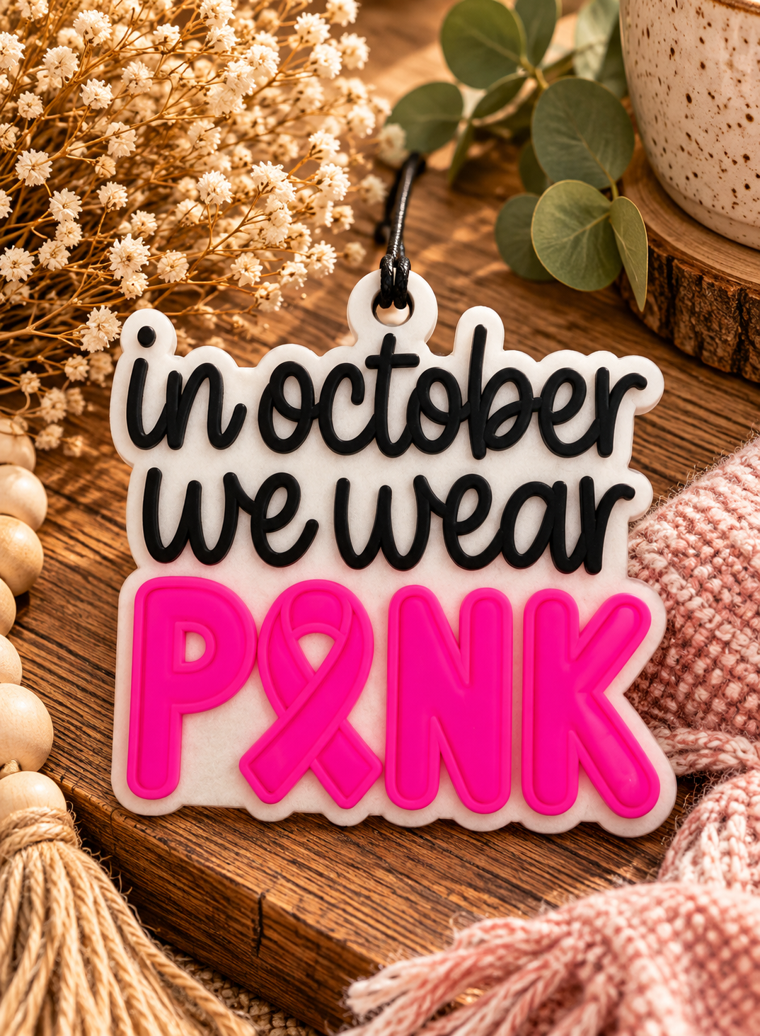 In October We Wear Pink Breast Cancer Car Freshie – Candy Apple Scent
