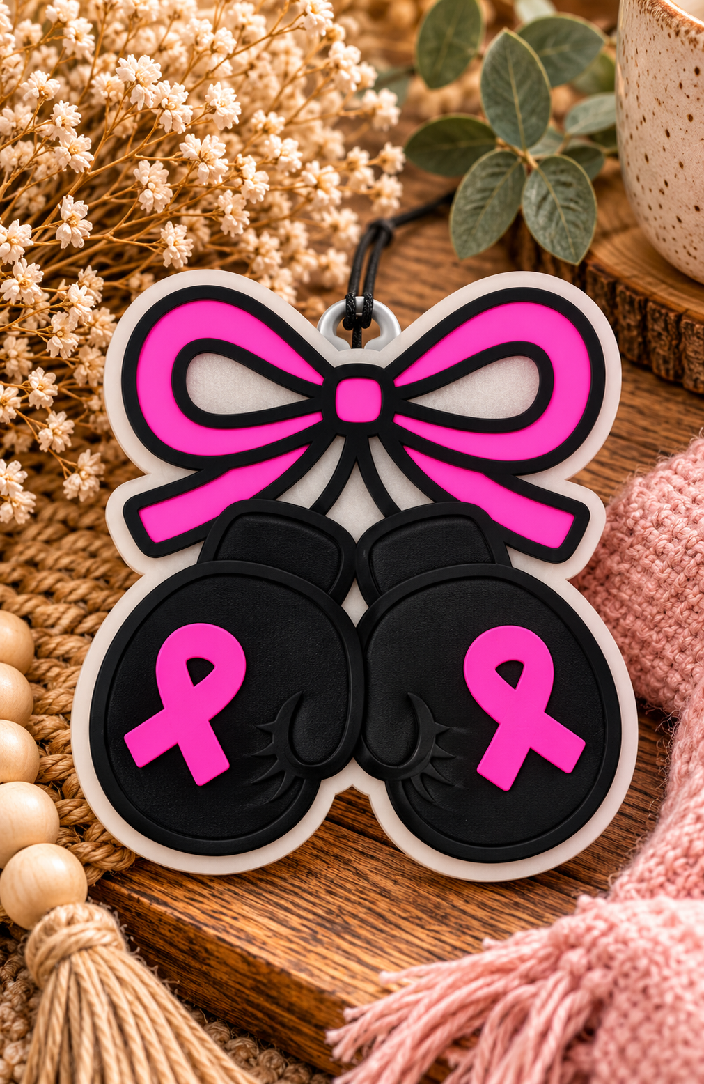 Pink Bow Breast Cancer Ribbon Ornament Car Freshie – Cocoa Butter Cashmere Scent