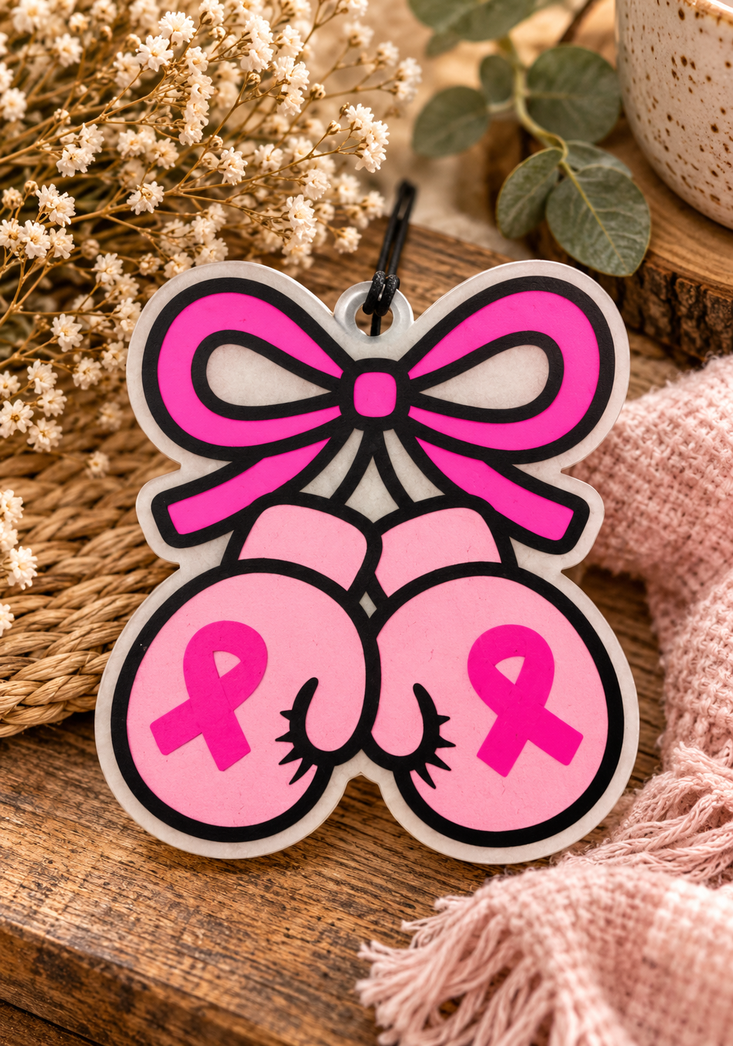 Juicee Couture Breast Cancer Awareness Boxing Gloves Car Freshie