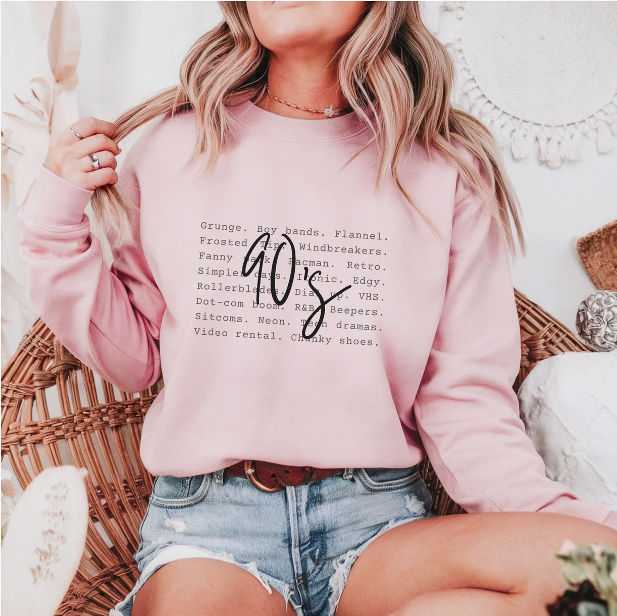 90s Wording Crewneck Graphic Sweatshirt